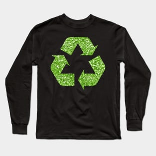 Green Faux Glitter Recycle Symbol Long Sleeve T-Shirt